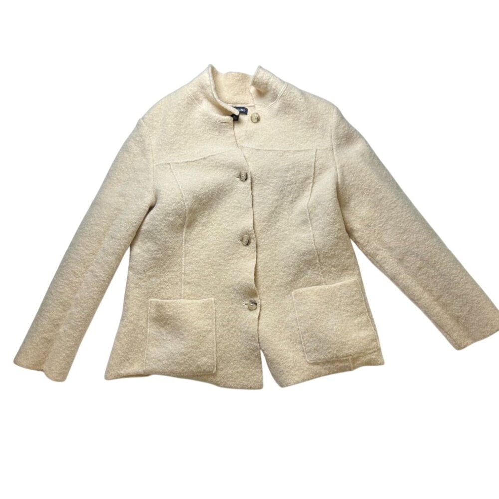 Lands End Womens 100% Wolle Button-Front Cream Jacket With Pockets Size 18T